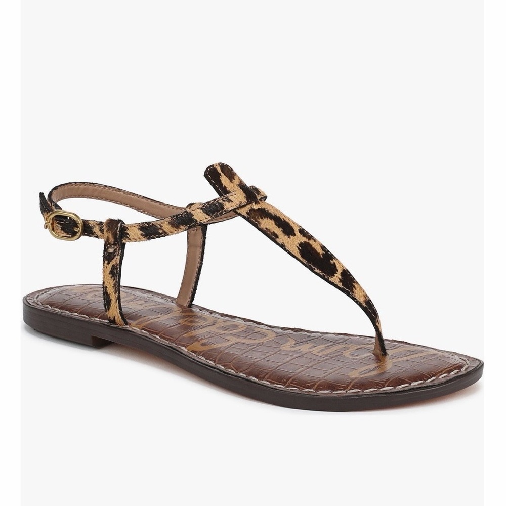 Sam Edelman Gigi Thong Flat Sandals in Leopard Brahma Hair Leather Size 8M - Picture 2 of 16